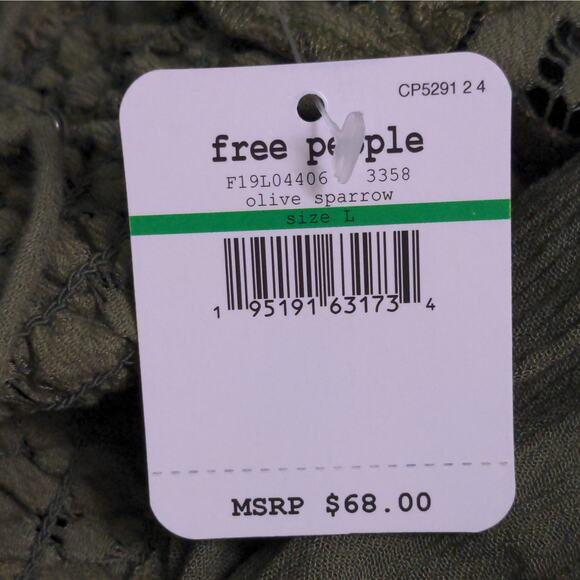 Free People Adella Cami Crochet Lace Flowy Tiered Crisscross Olive Sparrow L New - Picture 10 of 11